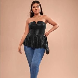 SHEIN SXY Plus V-bar Ruffle Hem Crocodile Embossed Tube Top 1XL